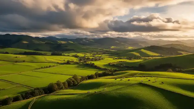 Lush New Zealand farmland landscape representing premium food and beverage exports